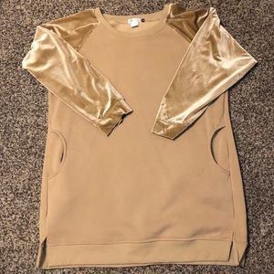 Tan velvet sleeve tunic sweater